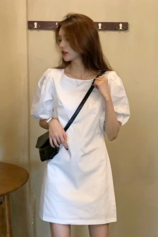 

Temperament skirt women's summer short sleeve dress 2021 new French bubble sleeve gentle wind little man