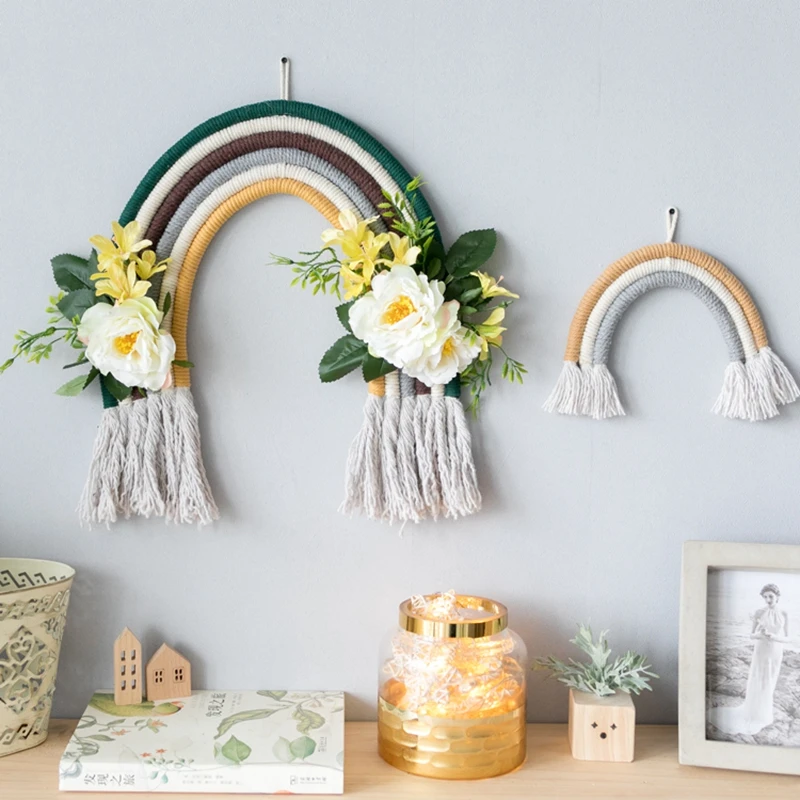 Радужный Плетеный крючок орнамент настенная стойка настенный домашний декор