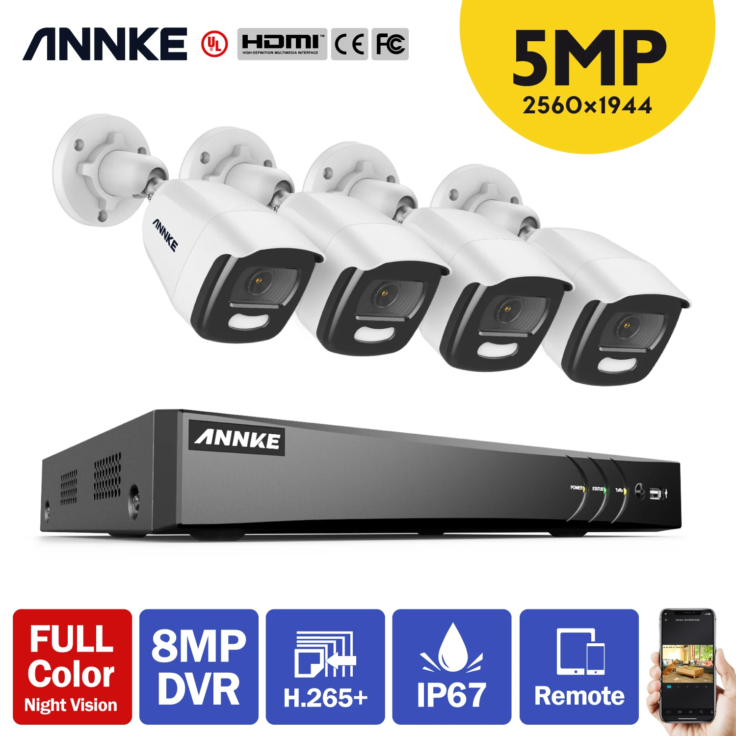 ANNKE FHD 5MP полный Цвет Ночное Видение видеонаблюдения Системы 8MP H.265 + DVR с 4 шт.