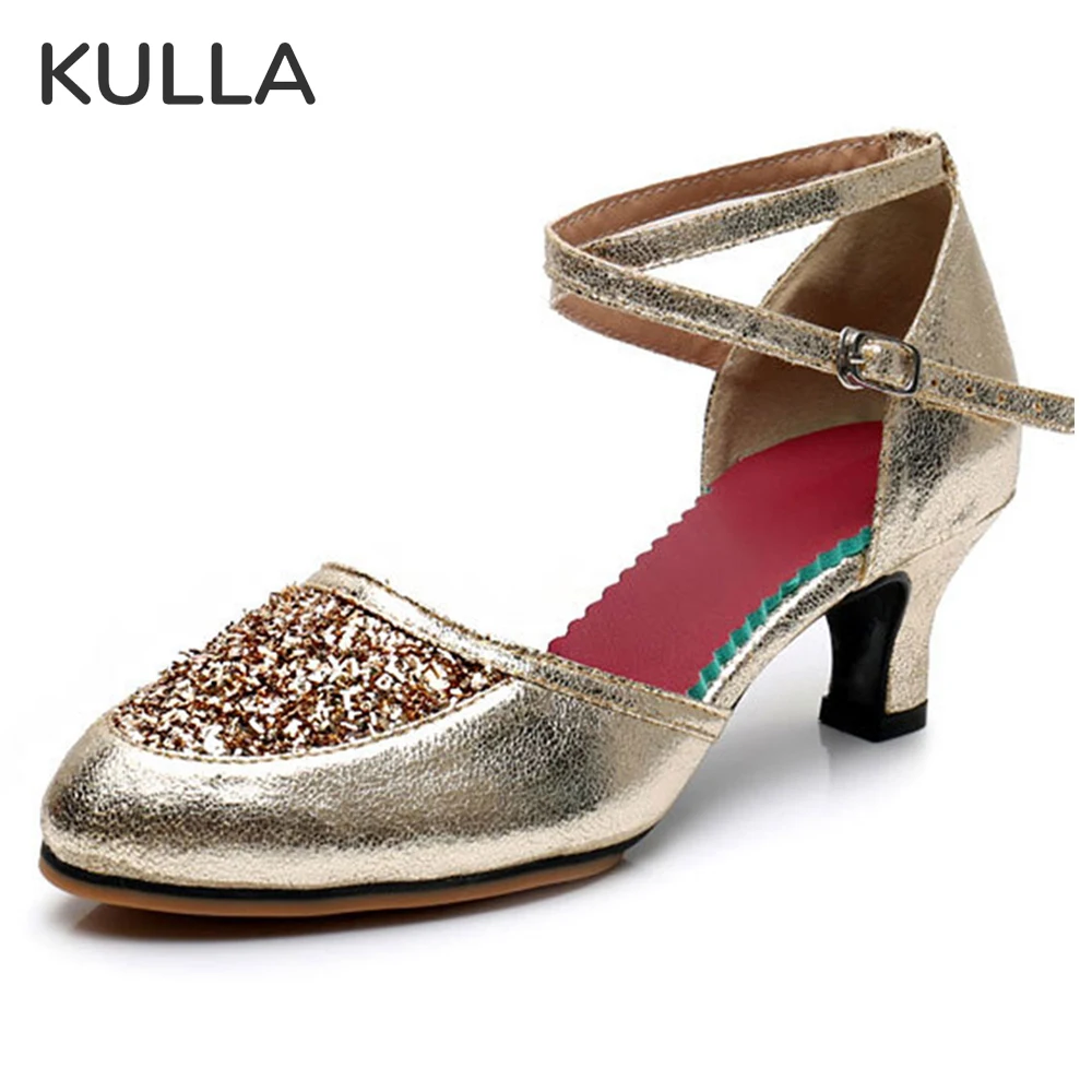 

Женская серебряная обувь для латинских танцев на высоком каблуке, расшитая блестками, кожаная танцевальная обувь для сальсы, квадратный ка...