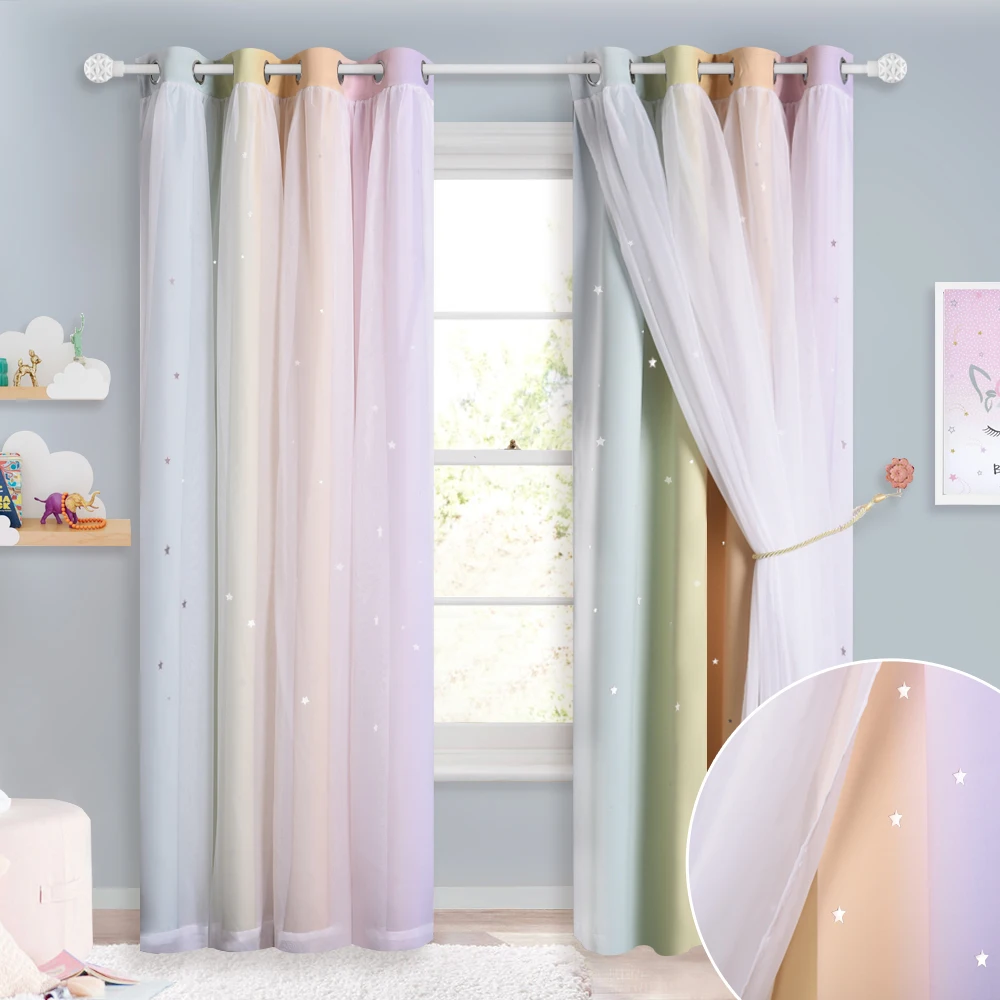 

NICETOWN Beautiful Starry Princess Double Shading Dreamy Pink Blackout Curtain Drape for Girl Baby Living Room Wedding Room