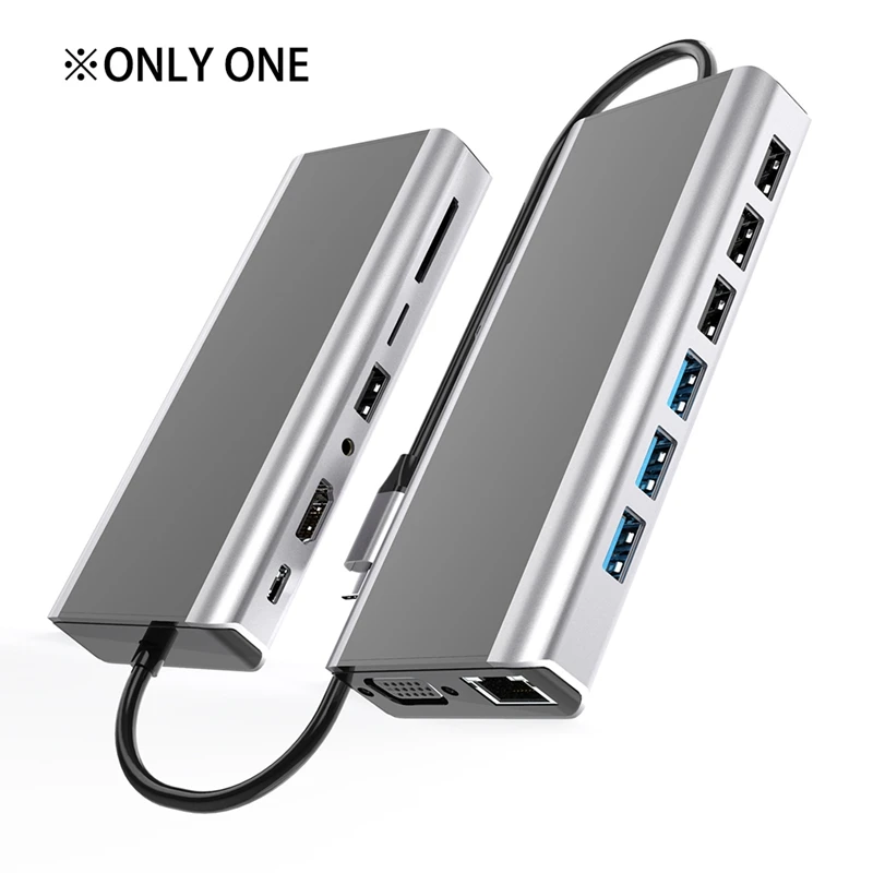 

Type-C Docking Station 15-In-1 Multi-Function Hub 10W Wireless Charging USB PD 4K HDMI VGA HUB for Pro