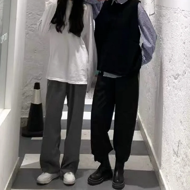 

HOUZHOU Harajuku Korean Style Black Wide Leg Pants Women High Waist Oversize Casual Loose Gray Trousers for Female 2021 Fashion