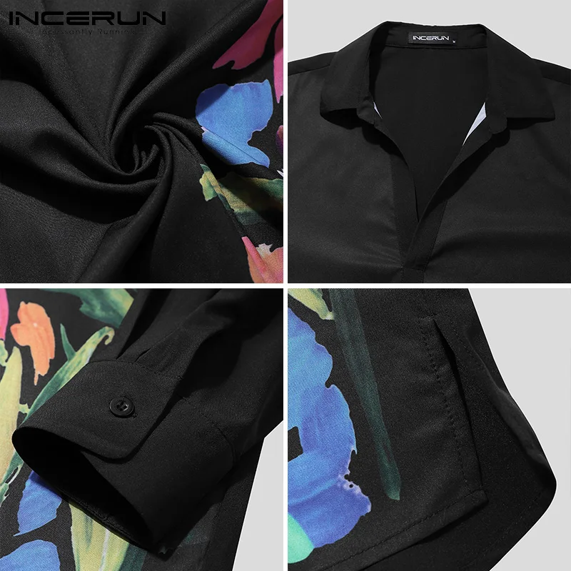 

INCERUN Men Printed Shirt Turn Down Collar Long Sleeve Loose Streetwear Korean Casual Men Clothing 2021 Camisa Masculina S-5XL 7