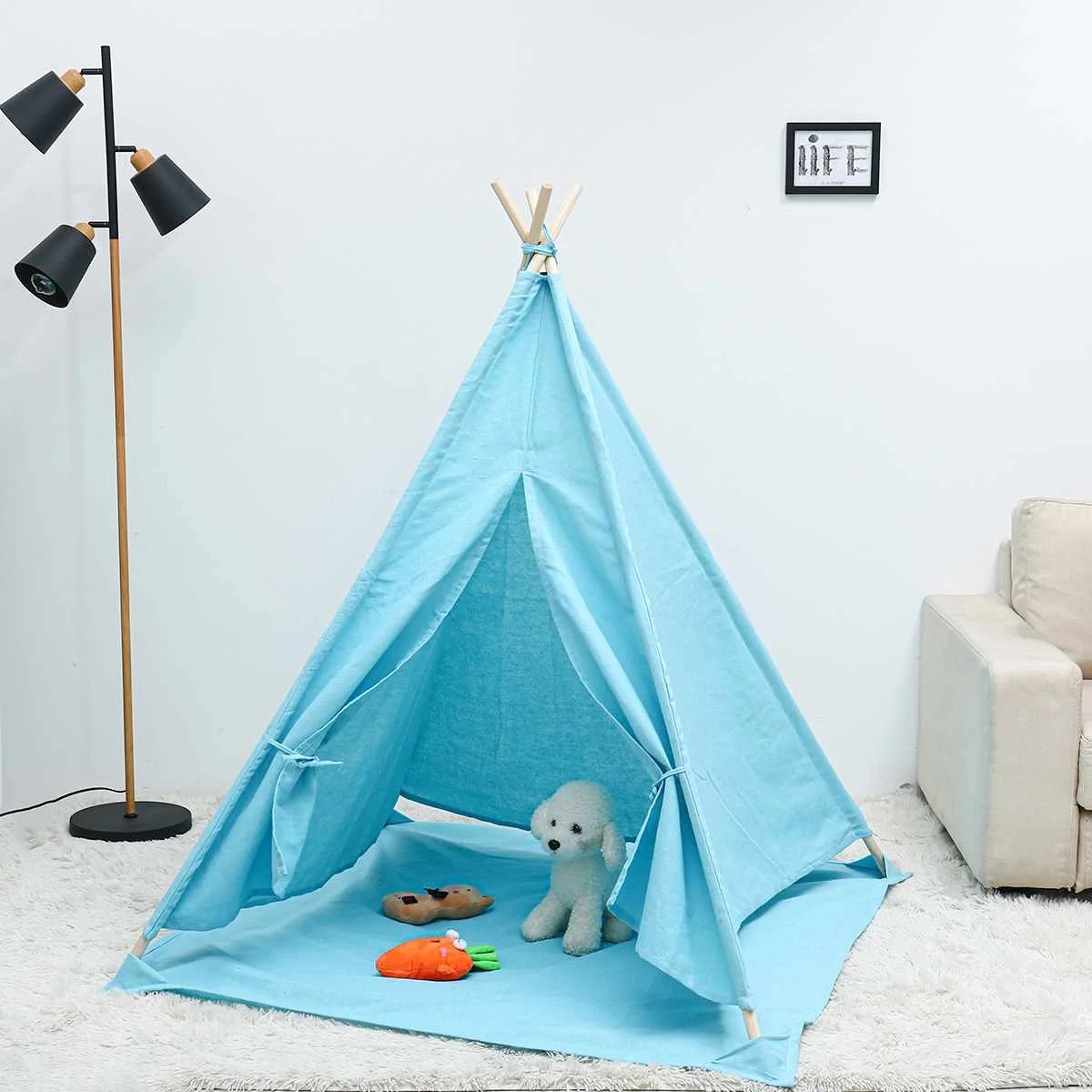 

1.35/1.6m Large Teepee Triangle Tent Kids Cotton Canvas Pretend Play House Foldable Little House Boy Girls Wigwam Gift Toy Tents