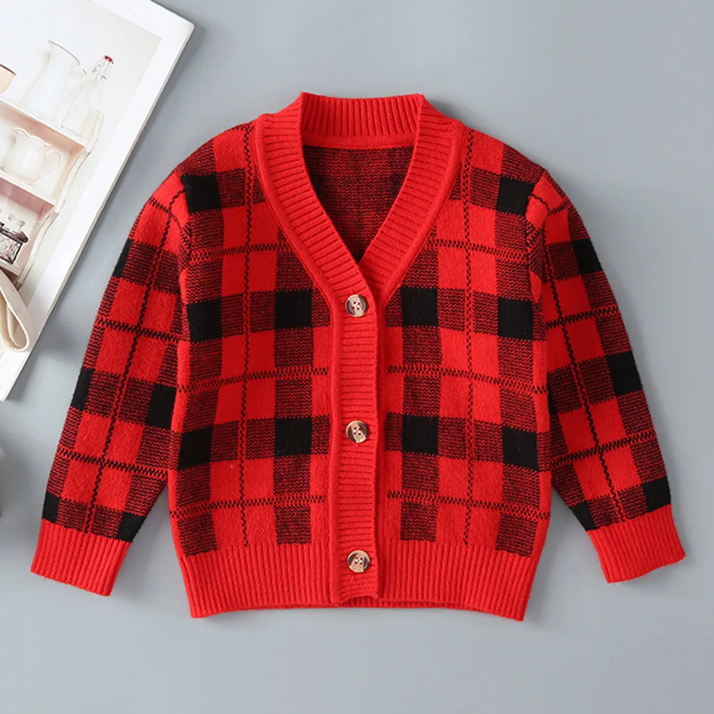 Новинка 2019 года Детский Рождественский свитер модный в клетку с принтом для