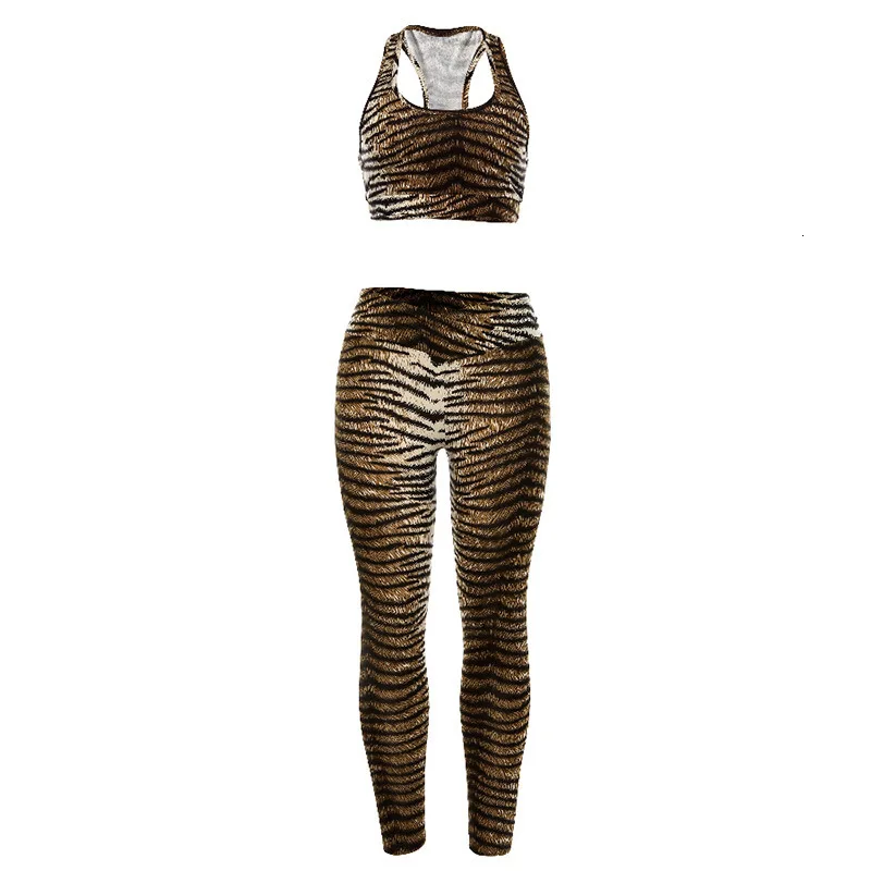 Женский спортивный костюм С Рисунком Тигра 2 шт. комплект для йоги фитнеса
