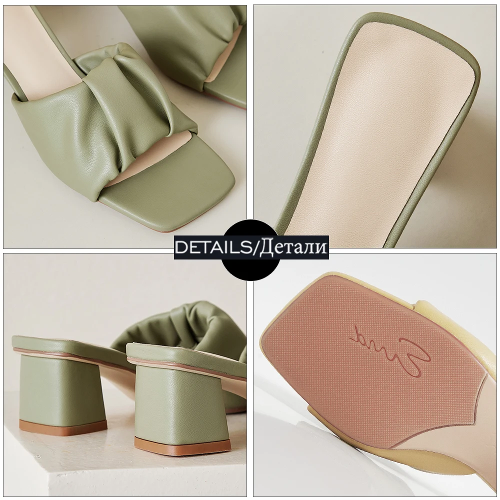 

WETKISS Fashion Ladies Slippers Women Thick Heels Summer Shoes Woman Sexy Peep Toe Slides Mules Square Toe Ladies Dress Shoes