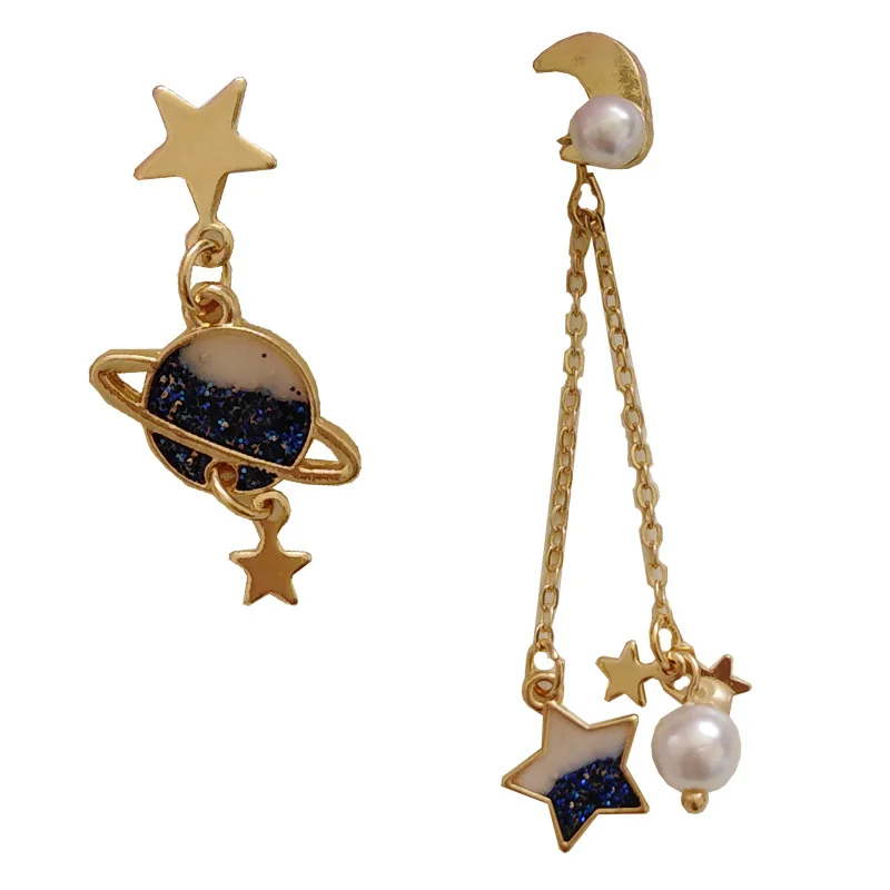 

Dream starry sky AAA series earrings temperament beautiful star earth dripping earrings pearl asymmetric earrings wholesale