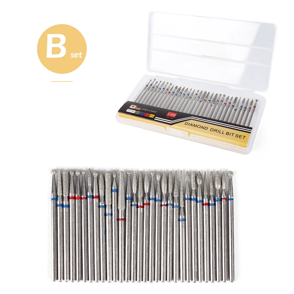 

30pcs/set Diamond Nail Drill Bits Set Machine Milling Cutter for Manicure Ceramic Accessories Burr Cuticle Clean Nail Art Tools