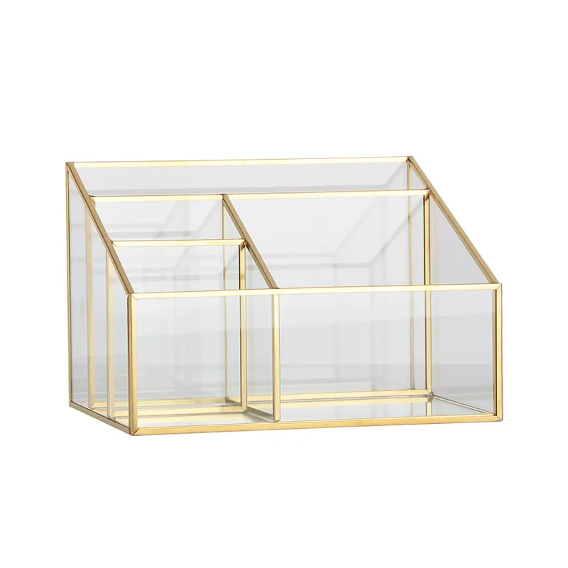 

Oblique Mouth Transparent Glass Storage Box Classification Lattice Cosmetic Jewelry Storage Box Desktop Finishing Beauty Makeup