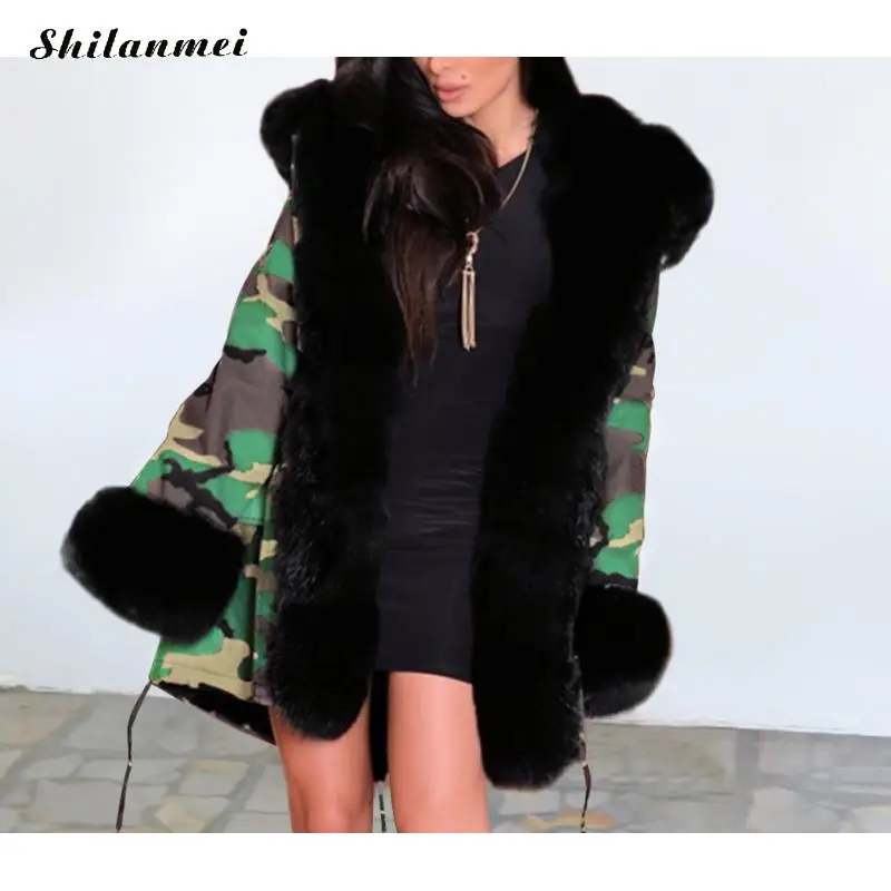 

2019 Winter Jacket Women Camouflage Parkas Outerwear Female Faux Fur Collar Down Jacket Plus Size Hooded Thick Winter Coat Women