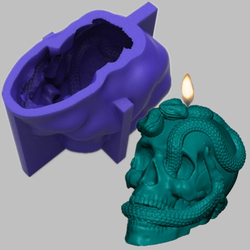 

3D Snake Skull Decorations Epoxy Resin Mold Ornaments Casting Silicone Mould for DIY Crafts Plaster Candle Making