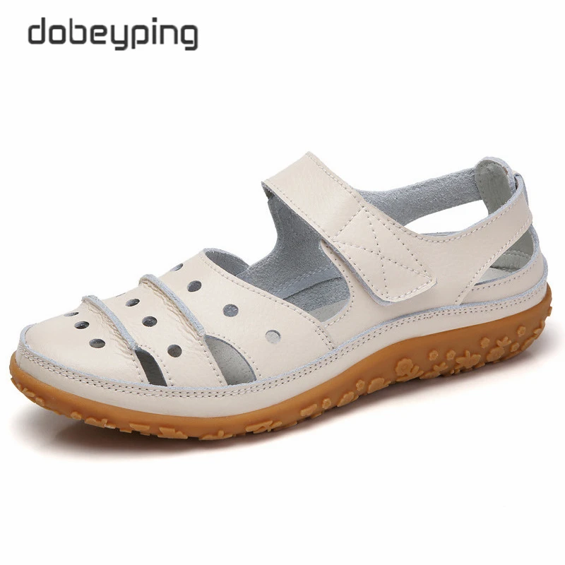 Сандалии dobeyping женские с перфорацией дышащие туфли из натуральной кожи плоская