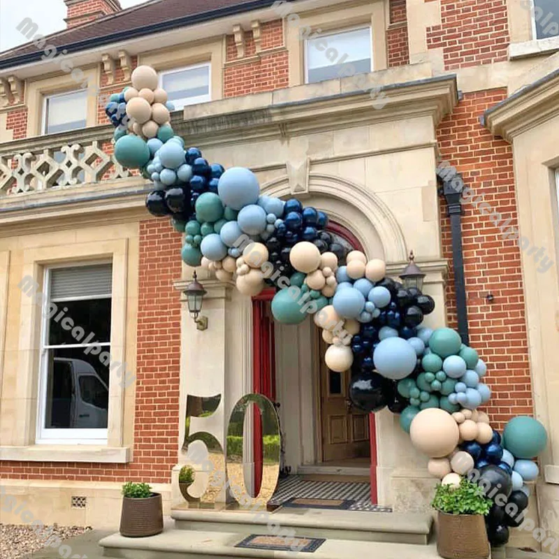 

225pcs Pearl Navy Blue Doubled Apricot Sage Green Black Balloon Arch Baby Shower Gender Reveal Birthday Party Decorations