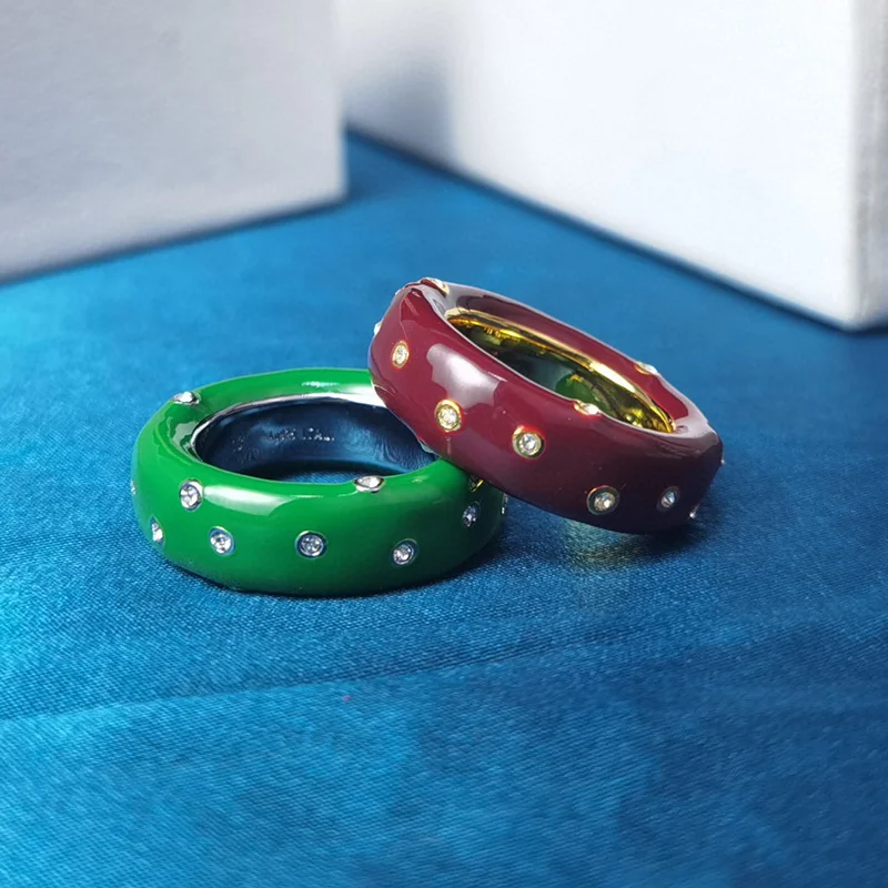 

Brand Fashion Pearls Jewelry For Women Vintage Rings Epoxy Hot Party Yellow Brass Green White Steam Punk High Quality Design