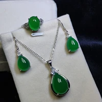 letsfun 3pcs s925 sterling silver natural green jade gemstone necklace earrings ring women jewelry set luxurious