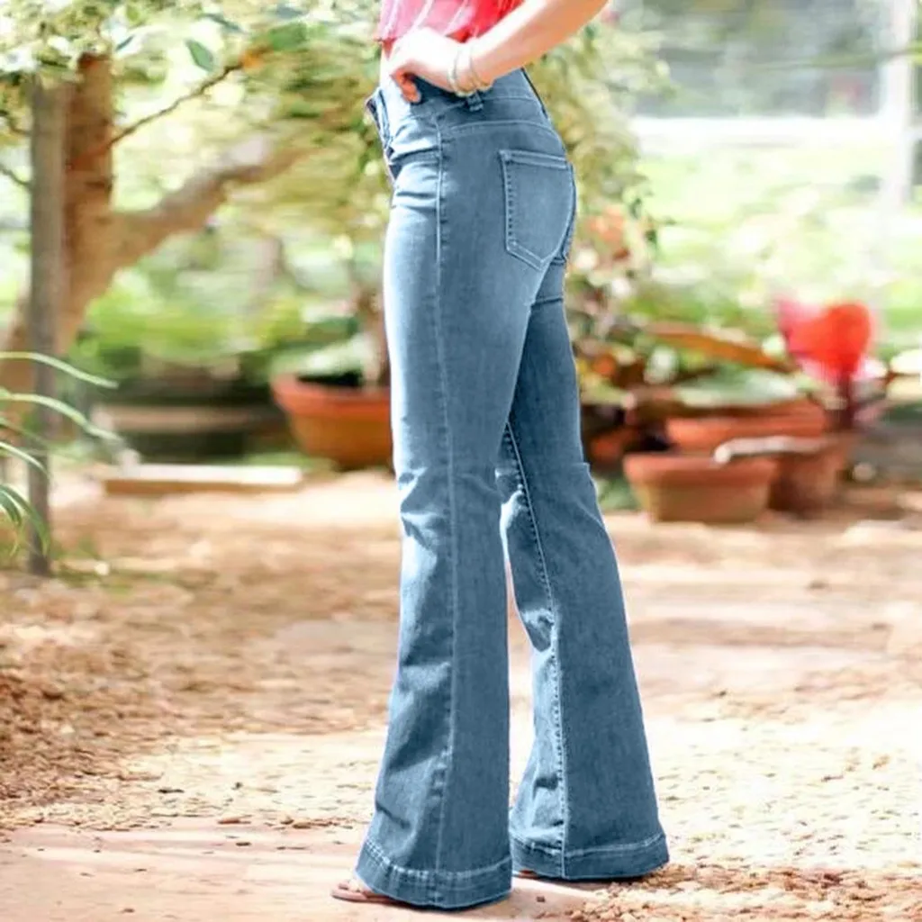 Женские модные джинсовые брюки-клеш в стиле ретро рваные джинсы с широкими