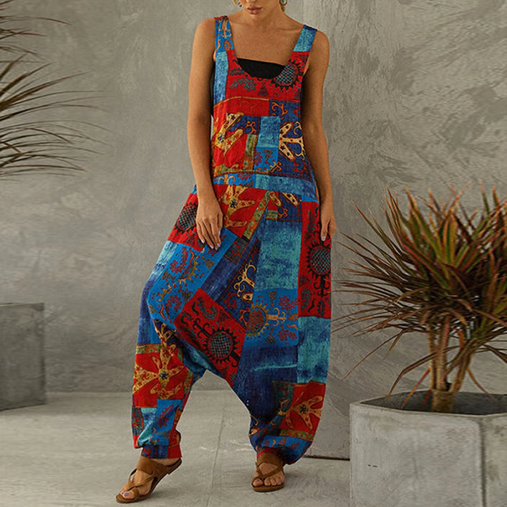 

2020 New Women Vintage Jumpsuit Cotton Casual Sleeveless Large Size Loose Straps Trouser Long Jumpsuit Fashion Street Rompers