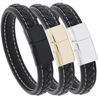 fashion braided leather bracelet mens magnetic clasp doublelayer design wrapping bangle male simplicity jewelry party gift