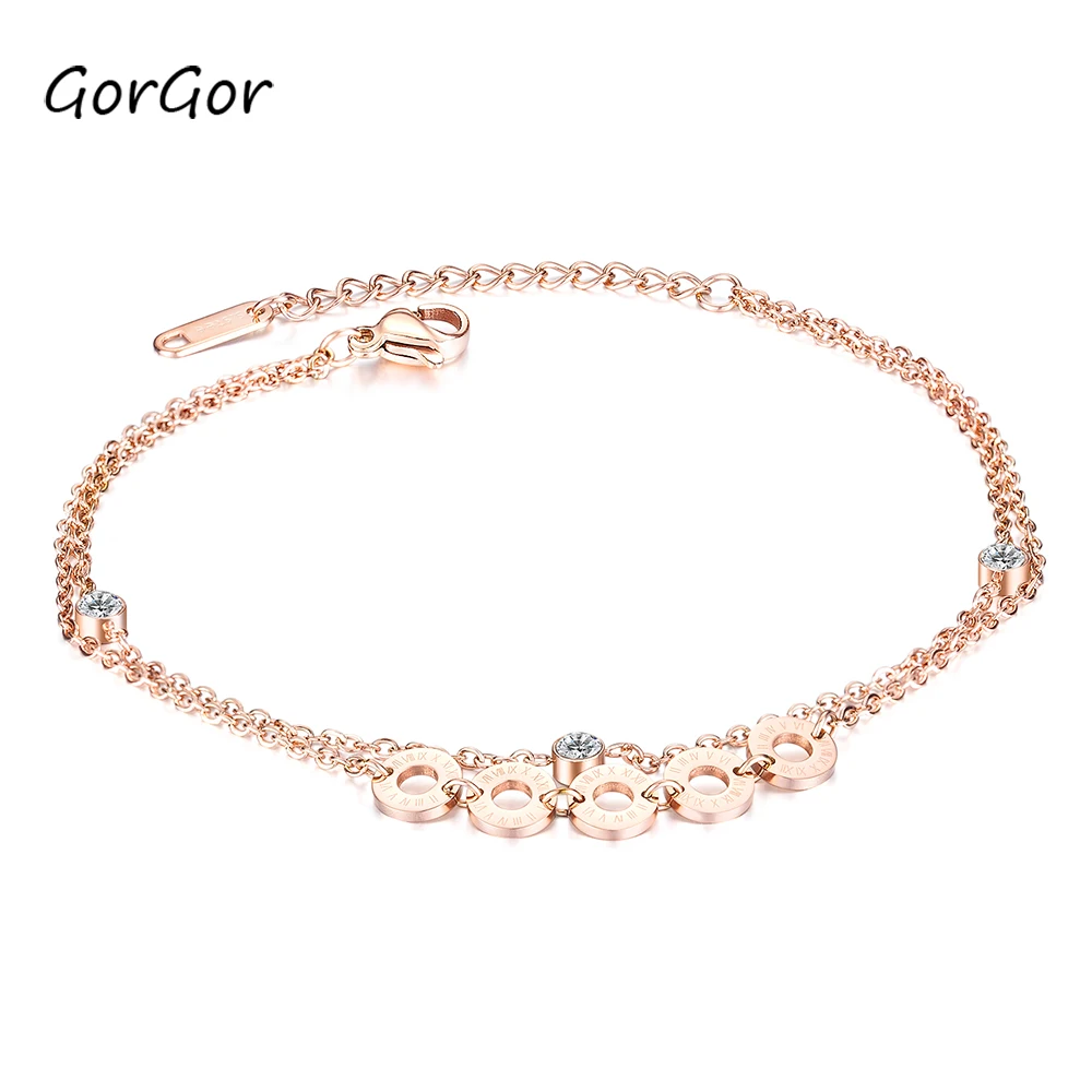 GorGor женские ножные браслеты с кубическим цирконием для офиса/карьеры из