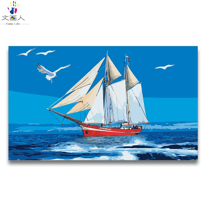 Цифровая масляная краска по номерам парусник Истребитель Военный корабль Танк