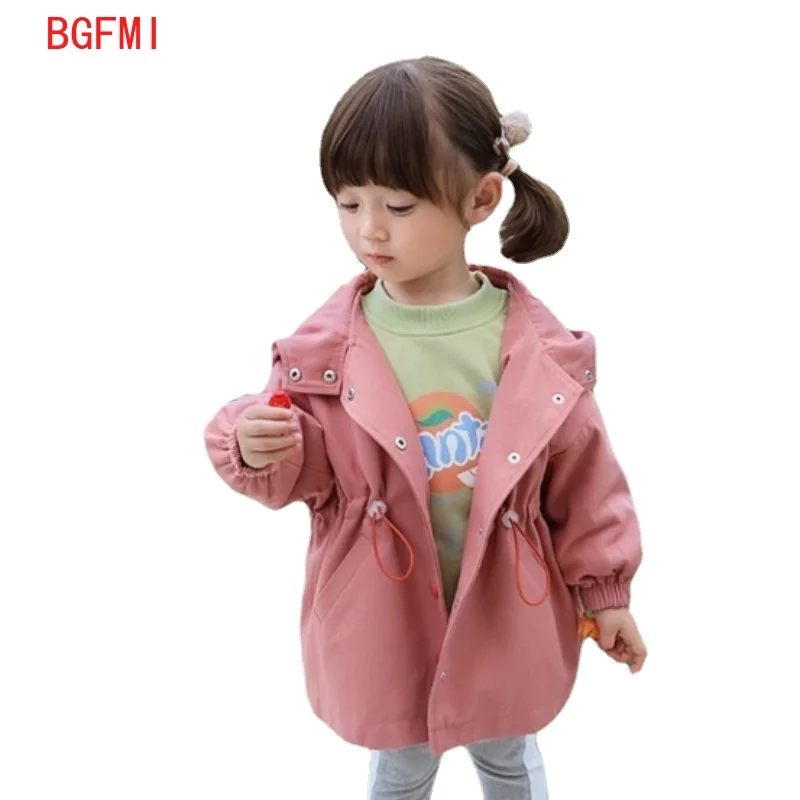 

Kid Girls 2021 Spring Autumn Single-breasted Thick Coat 100% Cotton Top 2-6 T Long Hooded Windbreaker Tunic Jackets Girls Coats
