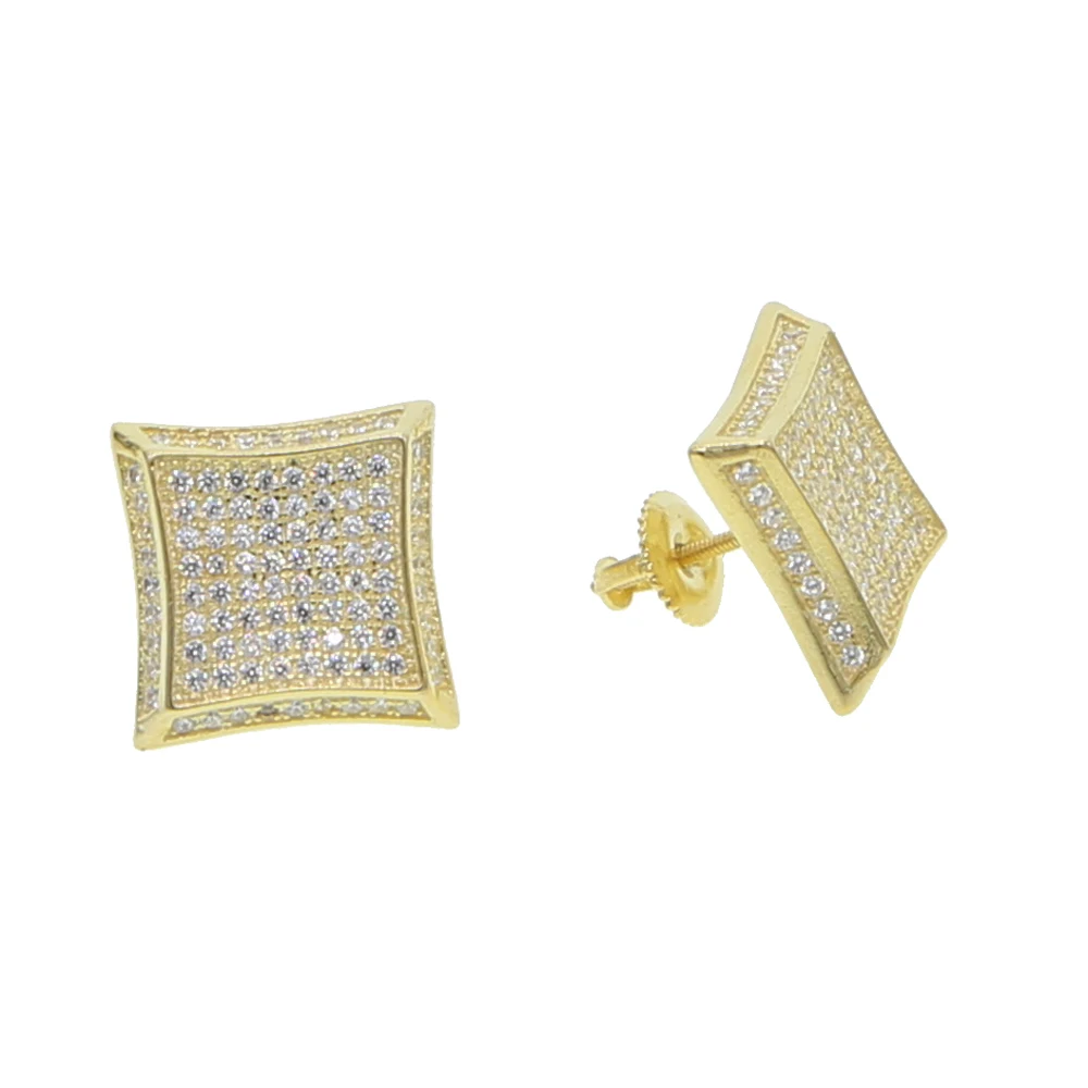 Модные мужские и женские квадратные серьги гвоздики в стиле хип хоп золотые с