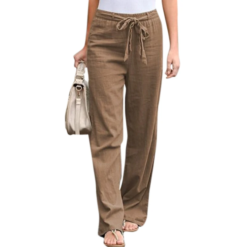 

Casual Pants Women Solid Cotton Linen Women Clothing Lace Up Long Pants Women Trousers Summer Pants