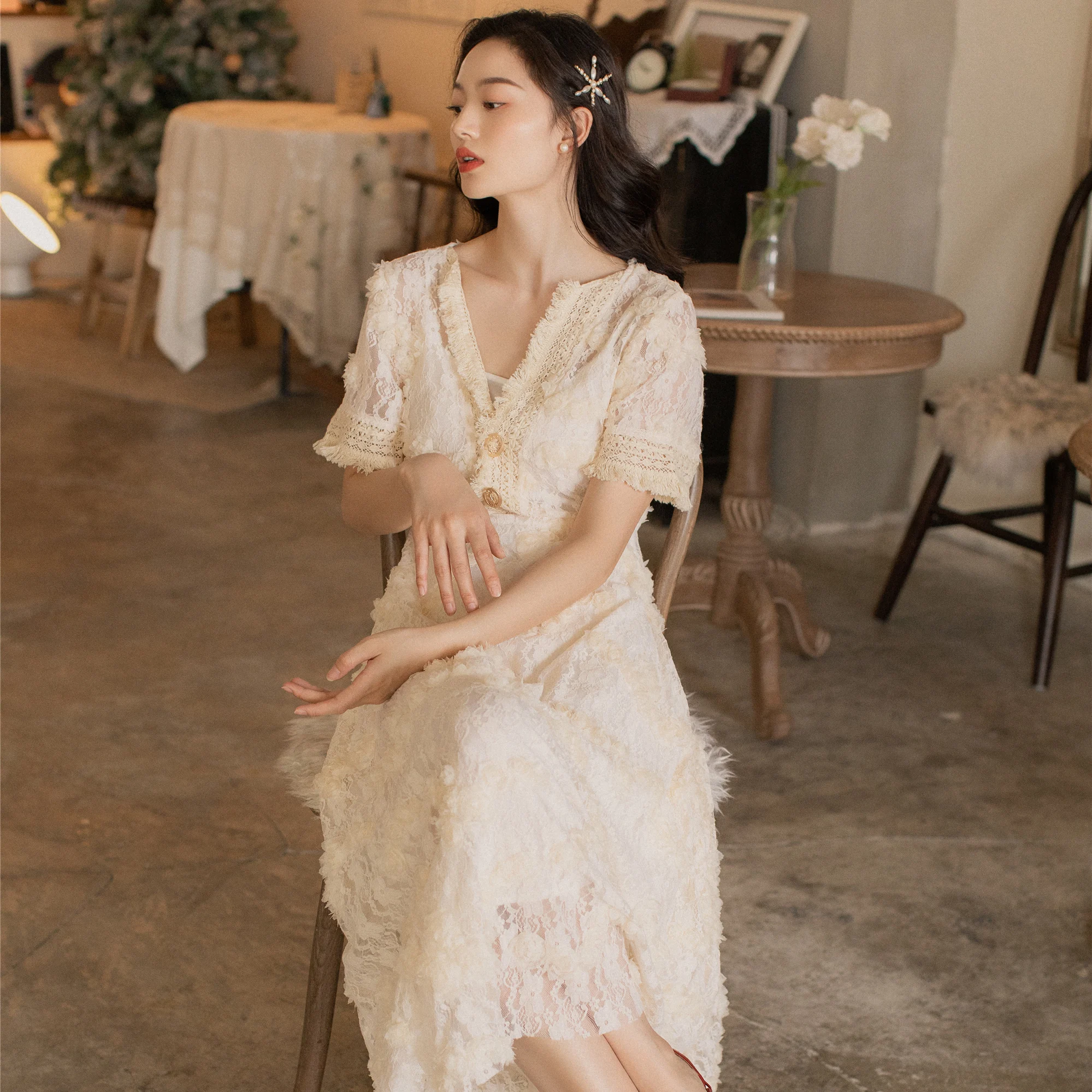 

YAMDI sexy vintage party a-line short sleeve dresses women boho dress elegant summer runway embroidery solid 2020 new vestidos