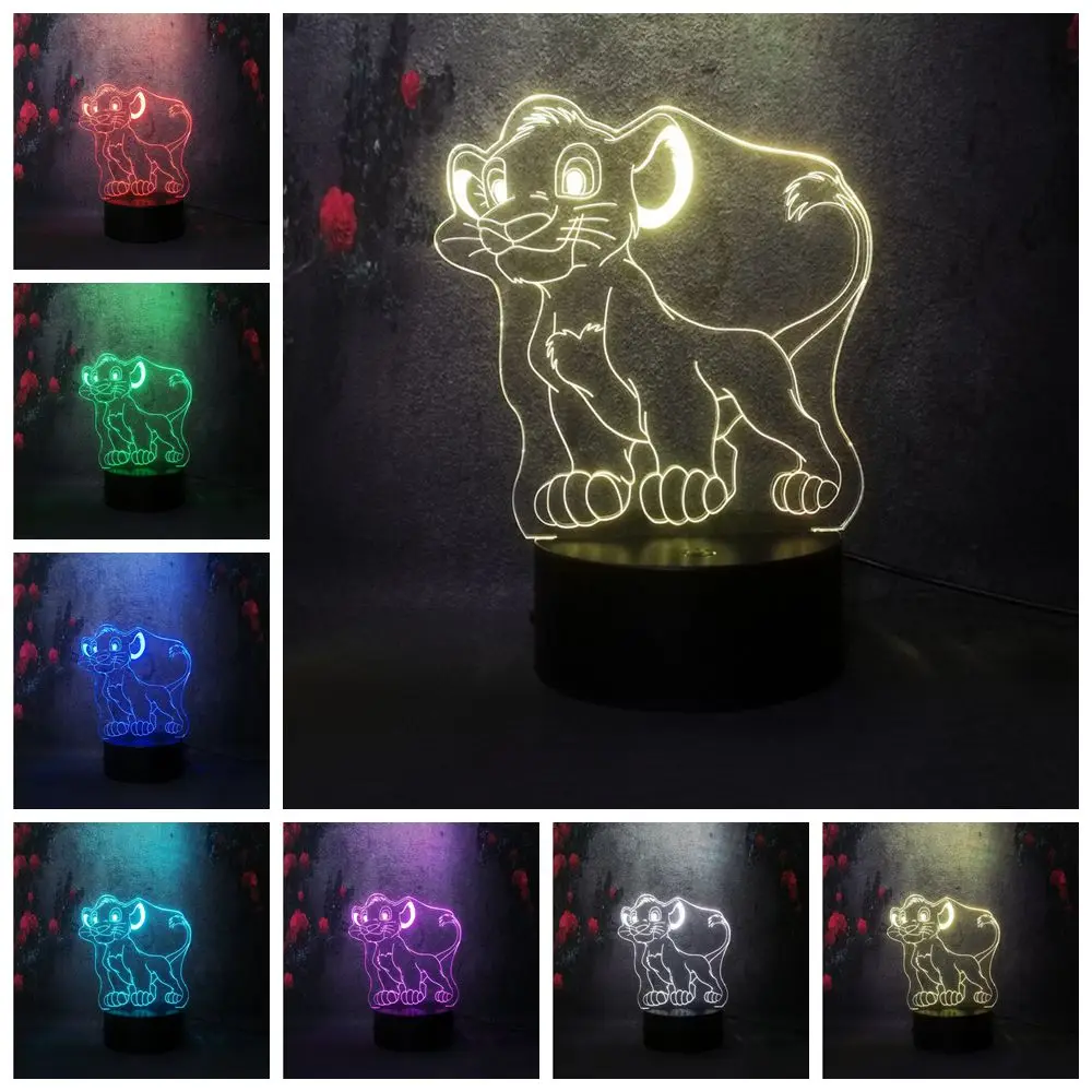DIY милый мультфильм Король Лев Simba ночник 3D светодиодный USB 7 цветов Иллюзия для