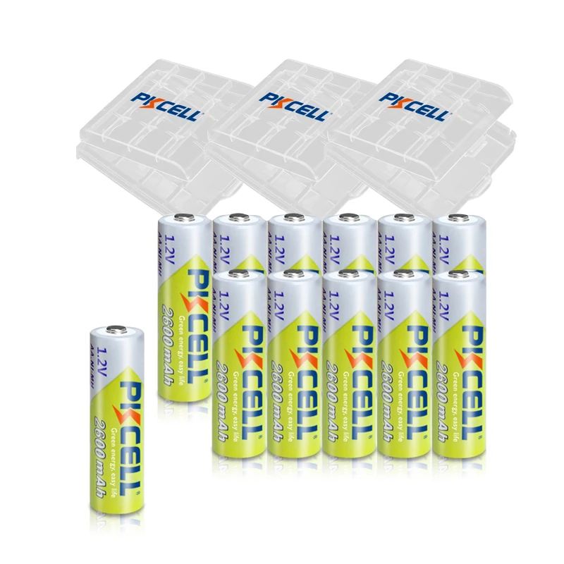 12 шт. PKCELL AA Аккумуляторная Батарея NIMH 1 2 V 2600MAH 2A батареи + 3 батарейные коробки