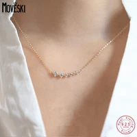 moveski minimalist shining light luxury smile zircon necklace 925 sterling silver plating 14k gold for women fashion jewelry