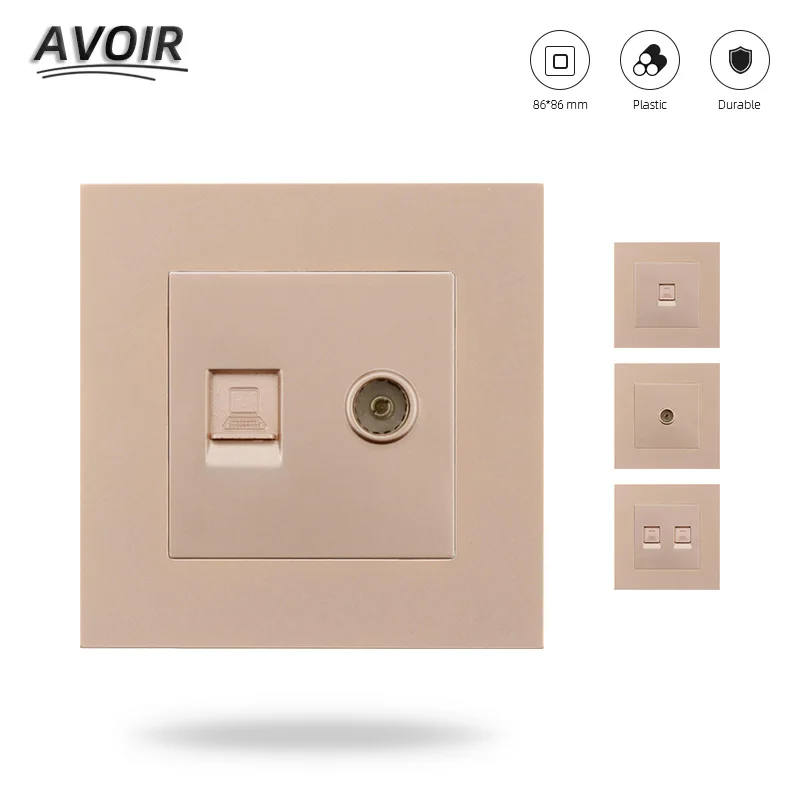 

Avoir TV Computer Data Port Socket Dual RJ45 With TV Socket Outlet Plug Plastic Panel Socket Transfer Data 86mm*86mm