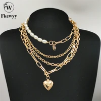 fkewyy luxury necklace for women designer jewelry chain punk accessories pearl necklace heart charms fashion jewelry vintage