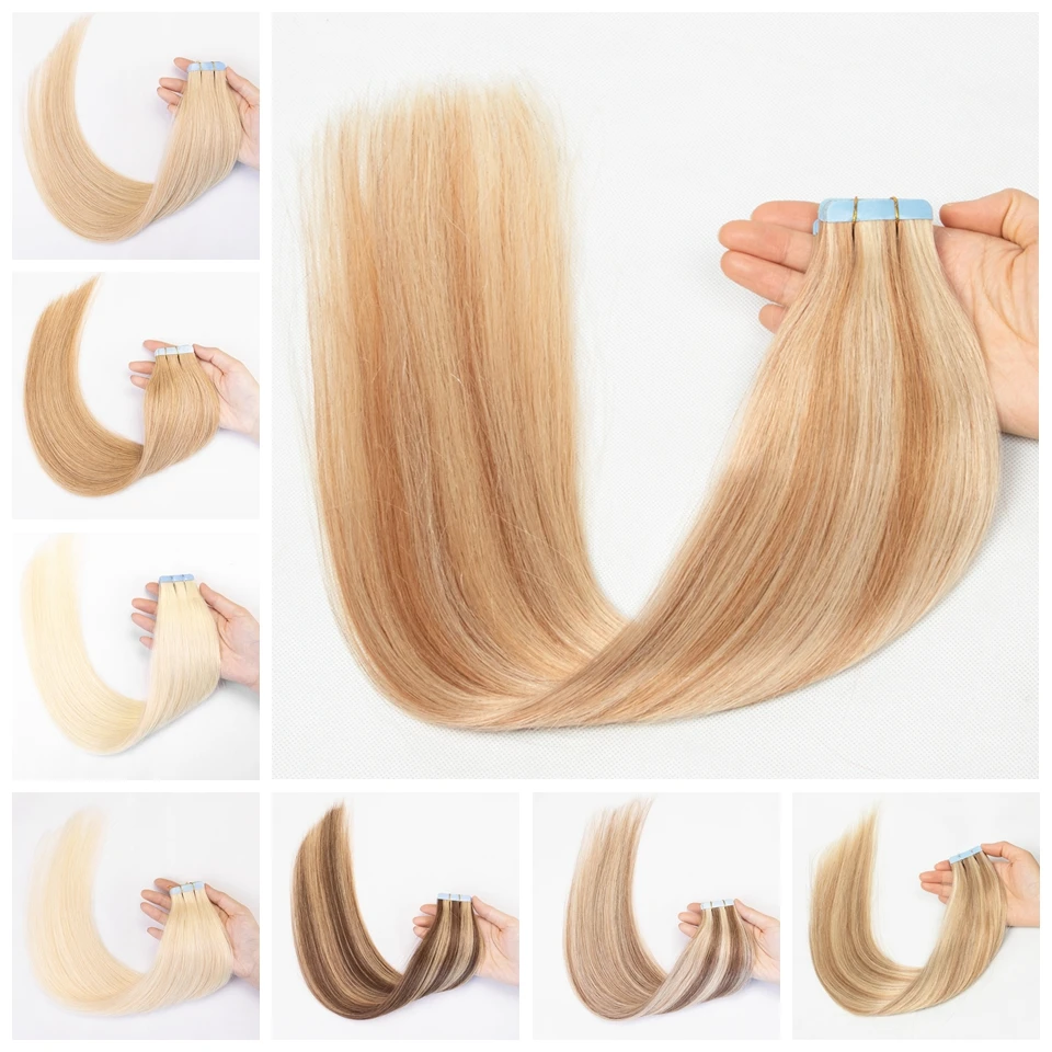 

Двусторонние водонепроницаемые накладные человеческие волосы с лентой, Черные Светлые 100% натуральные человеческие волосы, не Реми, 20 шт./ко...