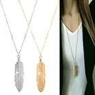 Простое Ожерелье с искусственными перьями, длинная цепочка на свитер, эффектные ювелирные изделия, ожерелье-чокер для женщин, чокер с листьями