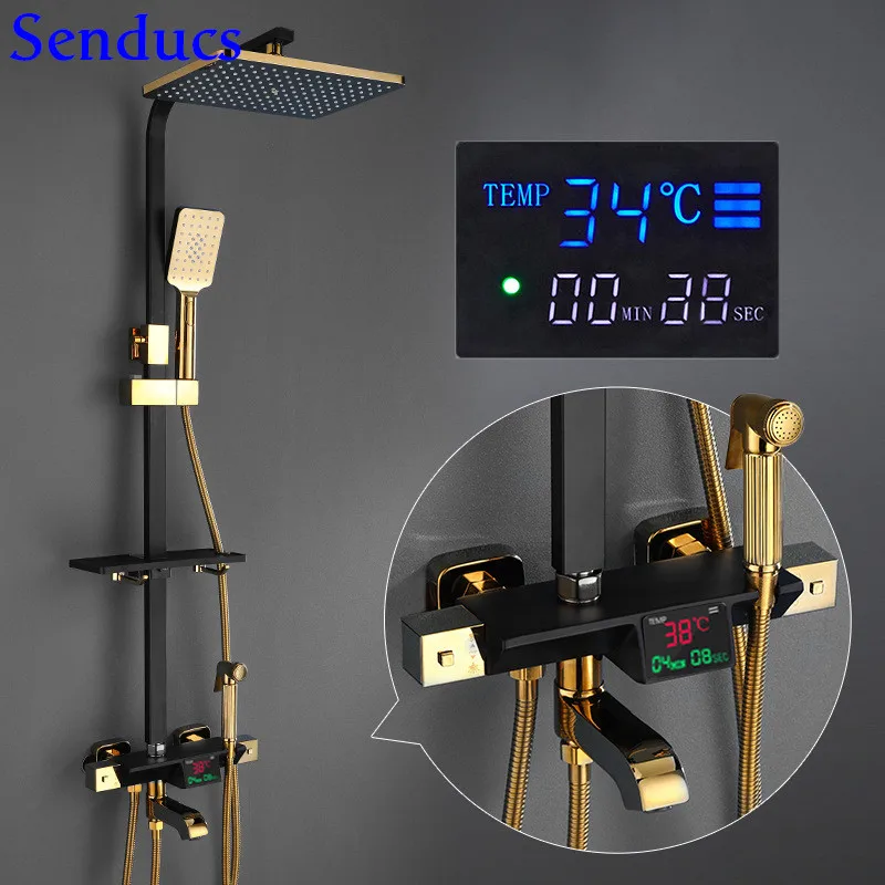 Набор для душа черного и золотого цвета набор с температурой ванная комната Душ