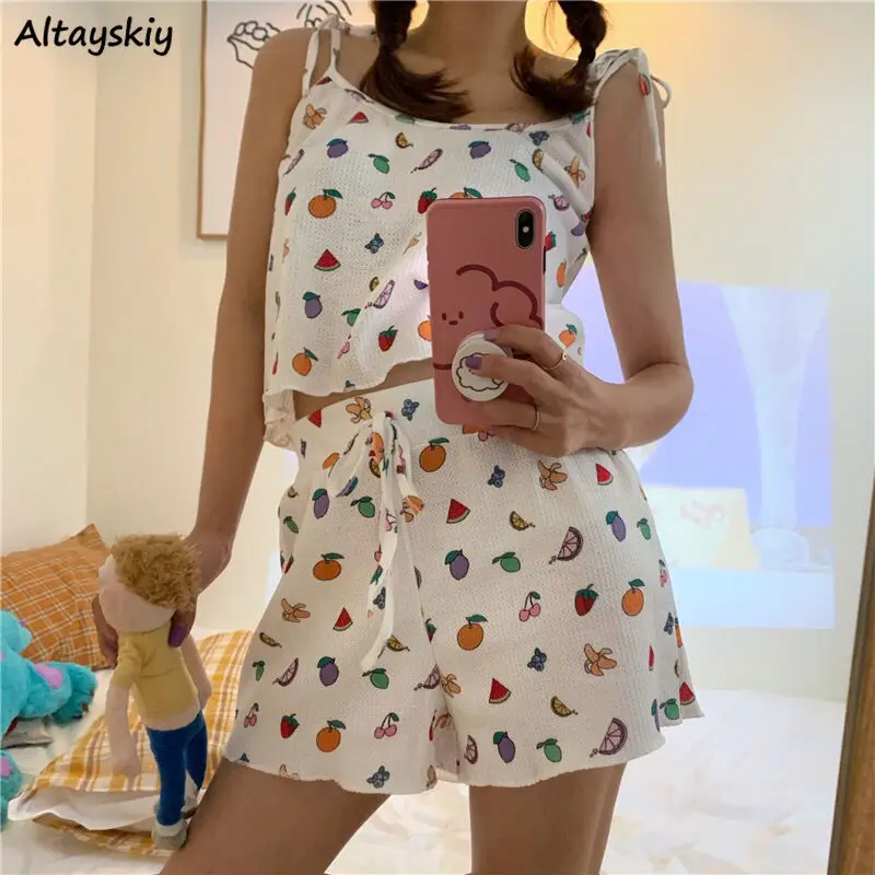 

Пижамный комплект Женский, в Корейском стиле, без рукавов, с принтом фруктов