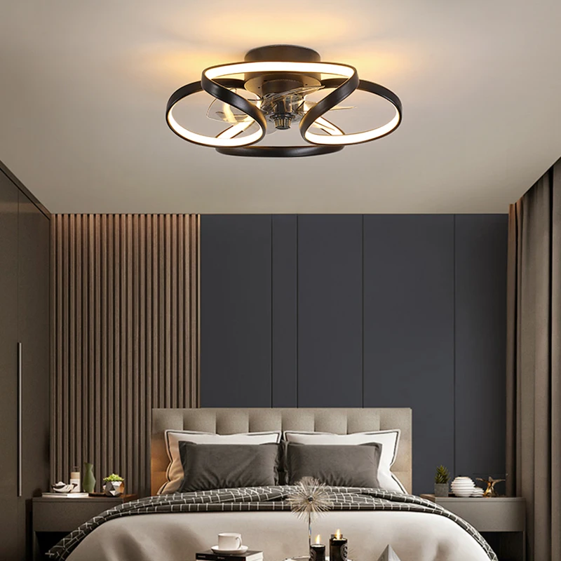 

Modern Ceiling Fans Led with Lights Remote Control Smart and Silent for Living Room Bedroom Kitchen Home Indoor Lighting Black