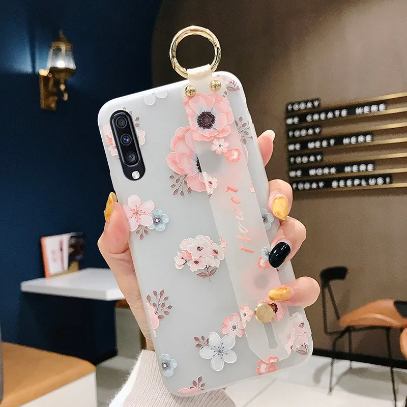 SoCouple Мягкий ТПУ чехол для Samsung Galaxy S8 S9 S10 плюс A20 A30 A40 A50 A60 A70 Note 8, 9, 10, плюс автомобильный держатель телефона ремешок чехол - Цвет: SK3-14WDFlower