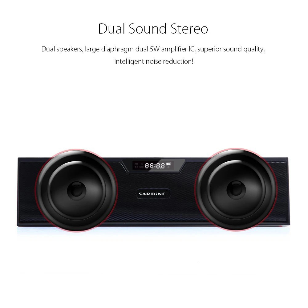 Sardine SDY-019 беспроводной Bluetooth динамик fm-радио 10 Вт портативный стерео сабвуфер Hi-Fi динамик s плеер с sd-картой