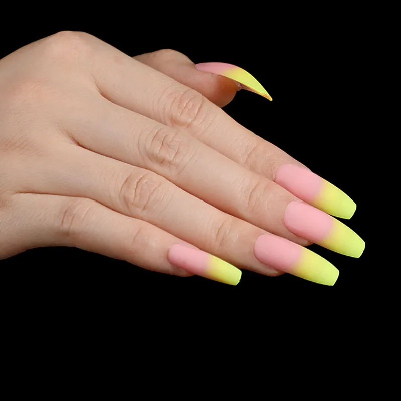 

24pcs Yellow and Pink Ballerina removable False nails Manicure patch STTX889