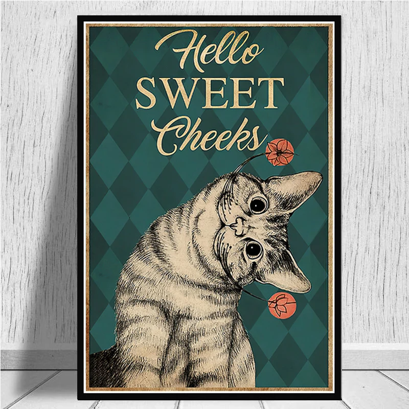 

Картины на холсте с забавными милыми кошками, постеры с надписью «Hello Sweet Cheeks» для влюбленных, печать на стене, декор для гостиной