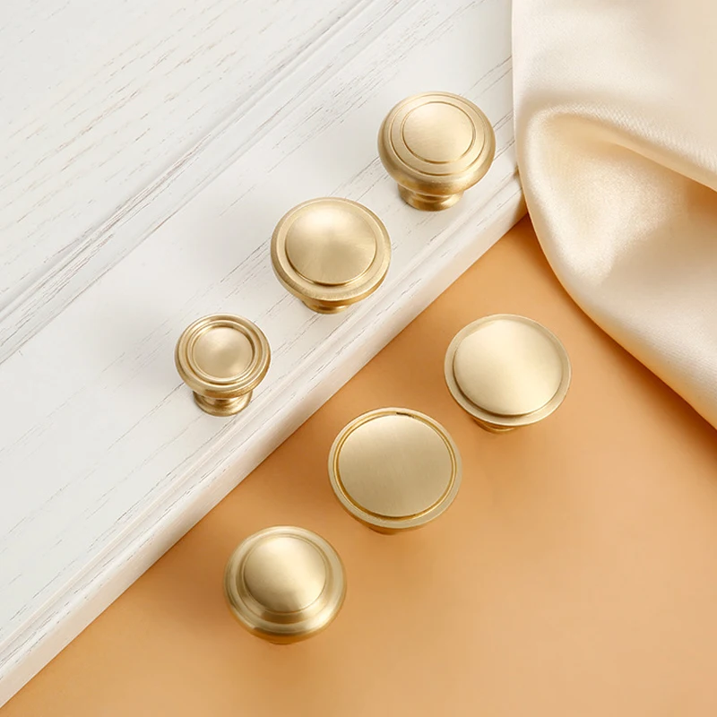 Современная и простая Золотая Ручка из чистой меди круглый ящик для шкафа