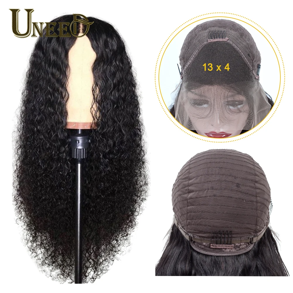 Uneed 13*4 парики на шнурках для черных женщин Бразильские глубокие волнистые человеческие волосы парики предварительно сорванные с волосами младенца 150% плотность remy волосы