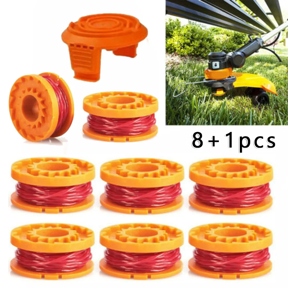 

8Pcs Trimmer Spool Line+1Pc Cap Cover Lawn Mower Replacement Kits For Worx WG154 WG163 WG180 WG175 WG155 WG151 WG160 Garden Tool