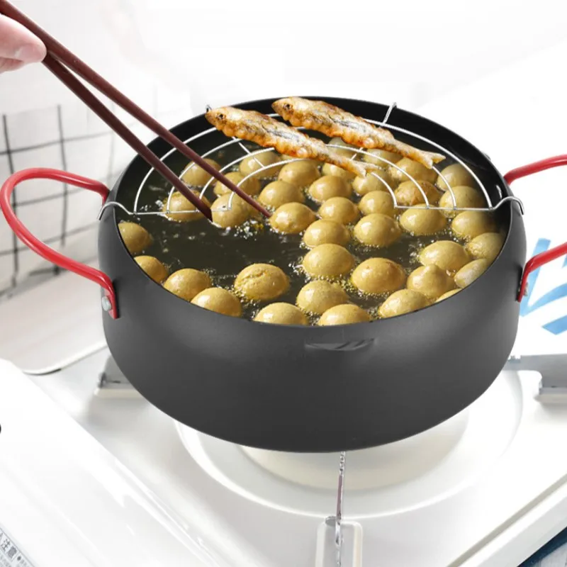 

22CM Tempura Japanese StyTempura Japanese Deep Frying Pot With A Clip Fryer Pan 22cm Household Cooking Tool Dining Bar Cookware