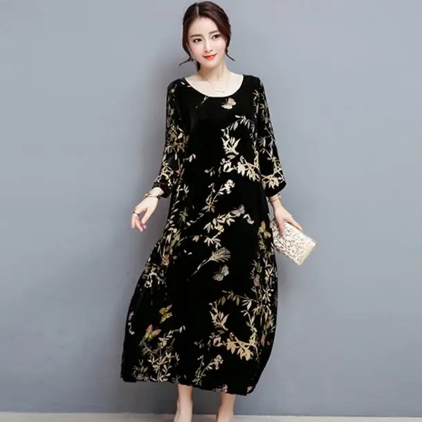 Женское бархатное платье с рукавом три четверти длинное готическое Платье макси