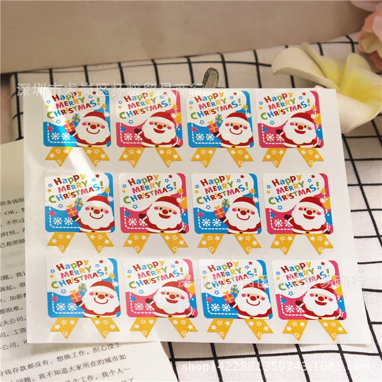 

24Pcs 2Sheets Square Happy Merry Christmas Santa Clause Packaging Sealing Label Kraft Sticker Baking DIY Gift Stickers